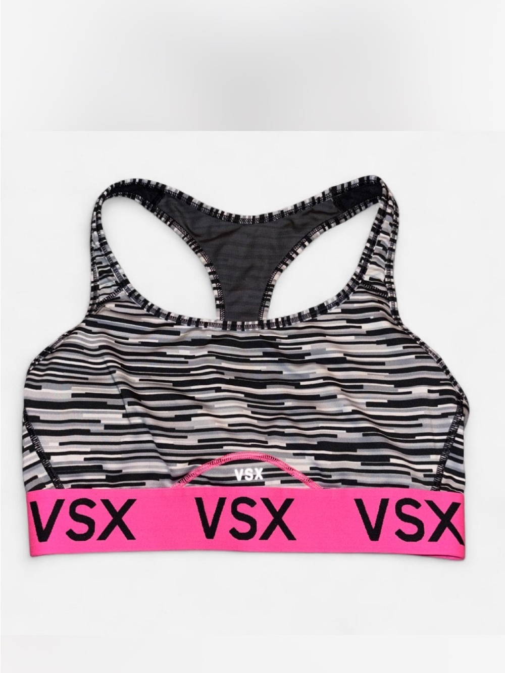 VSX Pink & Black Striped Racerback Sports Bra